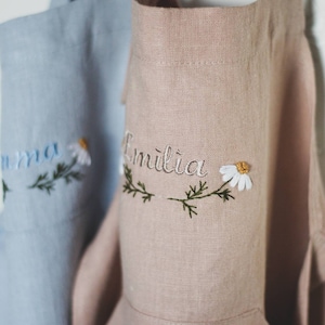 Linen Apron for kids with personalization, Children' apron with name embroidery, Sustainable Easter gift idea for kids