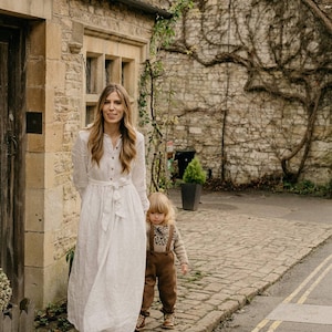 Long Linen Dress/ Dreamy Rustic Wedding Dress with Peter Pan Collar/ White Boho Summer Dress / Maxi linen Dress / Academia Linen Dress