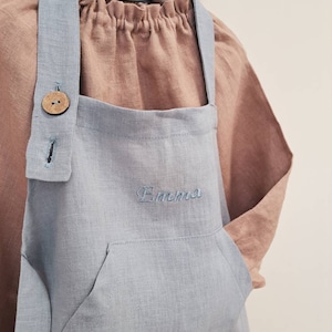 Linen Apron for kids with personalization, Children' apron with name embroidery, Sustainable Easter gift idea for kids image 7