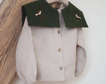 Dreamy Linen Top for Kids  FOREST,   hand embroidered linen shirt for boy or girl from natural European linen