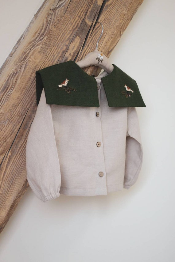 Dreamy Linen Top for Kids FOREST, Hand Embroidered Linen Shirt for Boy or  Girl From Natural European Linen 