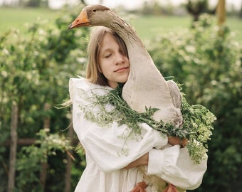 Naturleinen Sommerkleid mit schönem großen Kragen / weißes Hemd Leinenkleid / Weißes Leinen Cottagecore Kleid