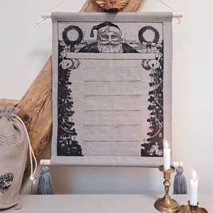 Leinen Adventskalender, Rustikaler Weihnachtskalender, Bauernhaus Weihnachtsdeko, Rustikaler Weihnachts-Countdown-Kalender, Heirloom Christmas