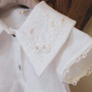 Handmade White Linen Christening Dress, Organic White Linen Baptism Dress, Handmade in Europe - White Rustic Baptism Dress