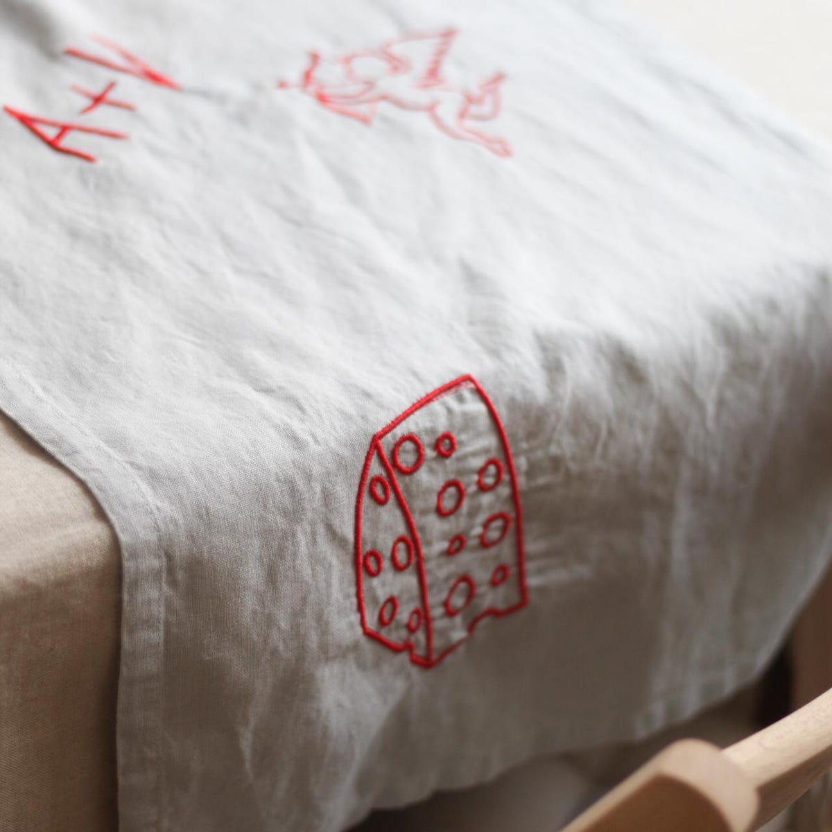 Personalized Linen Table Runner, Anniversary Gift, Embroidered Food & Initials, Unique Gift for Foodies, Couples, Wedding, Powder Blue Linen - Etsy