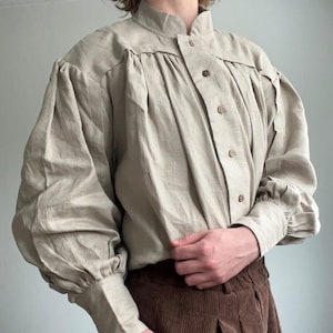 Herren Leinen Dichter Hemd, viktorianischer Puffärmel, Dark Academia Gothic Romantische Kleidung