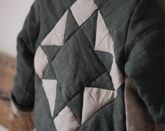 Gesteppte Leinenjacke für Kinder, Quilt-Leinenmantel für Jungen oder Mädchen, handgefertigte reine Leinenjacke für Kinder / Boho-Stil gesteppte Jacke für Kinder