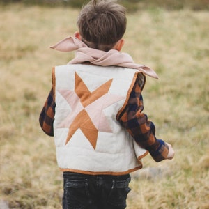 Linnen patchwork gilet voor kinderen/linnen gewatteerd gilet voor kinderen/handgemaakt quilt vest met ster patchwork