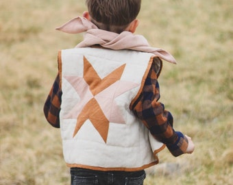 Linen Patchwork Vest for Kids/ Linen Quilted Waistcoat for Children / Handcrafted Quilt Vest with Star Patchwork