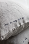Set of 2 Personalized Linen Pillowcases, Embroidered with Your Text, Romantic Couple Gift, Anniversary, Wedding, Unique Valentines Day gift product logo