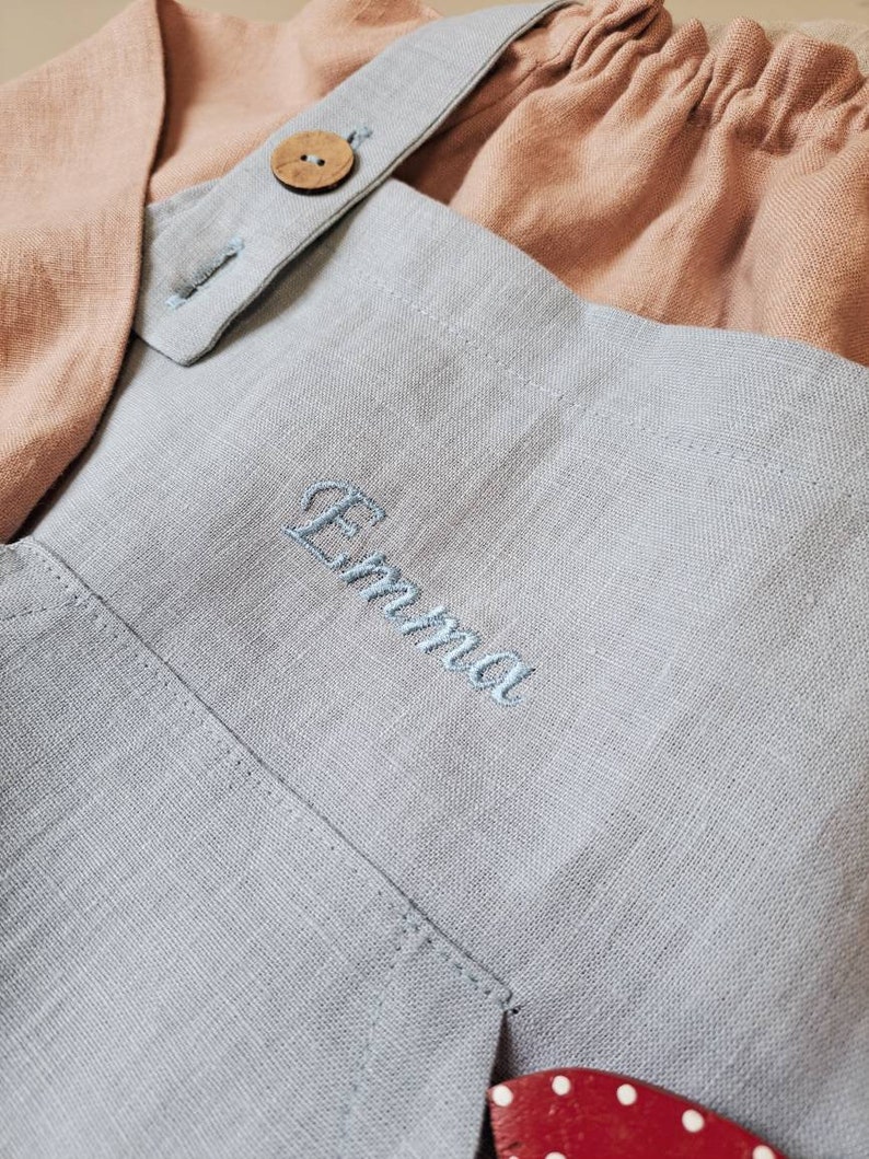 Linen Apron for kids with personalization, Children' apron with name embroidery, Sustainable Easter gift idea for kids image 3