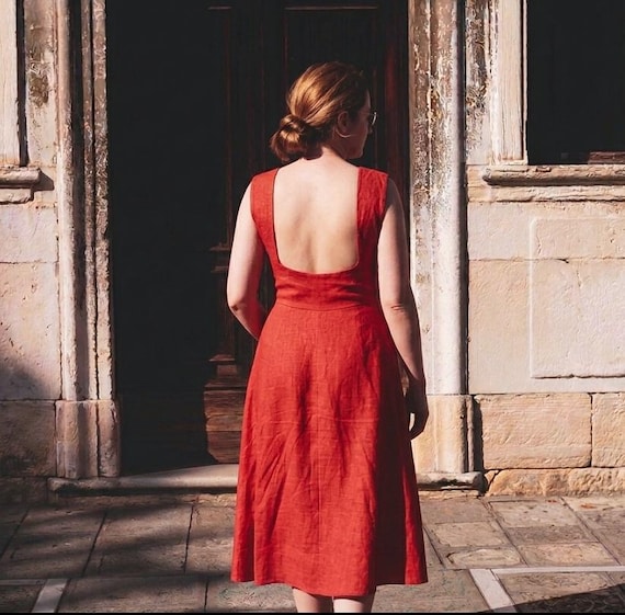 red linen sun dress Linen Maxi Dress, Summer Dress, Red Color, Dress With Wings, Beach Linen Dress, Basic Nightdress, Sleeveless Linen Dress, Organic Dress