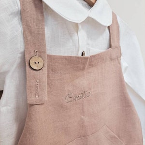 Linen Apron for kids with personalization, Children' apron with name embroidery, Sustainable Easter gift idea for kids image 1