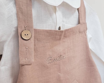 Linen Apron for kids with personalization, Children' apron with name embroidery, Sustainable Easter gift idea for kids