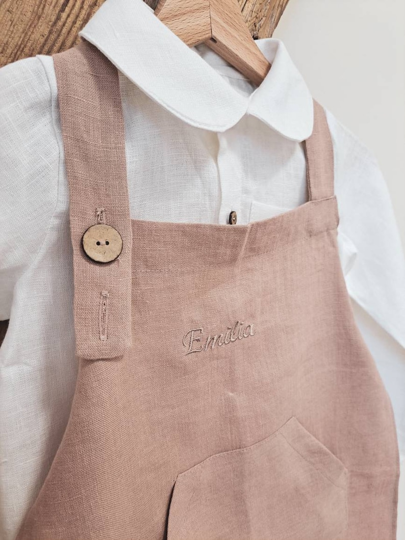 Linen Apron for kids with personalization, Children' apron with name embroidery, Sustainable Easter gift idea for kids image 1