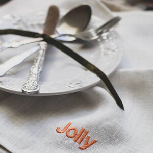 A set of pure white linen napkins with embroidery / Christmas table decor / Washed linen dinner cloth napkins / Christmas gift image 5