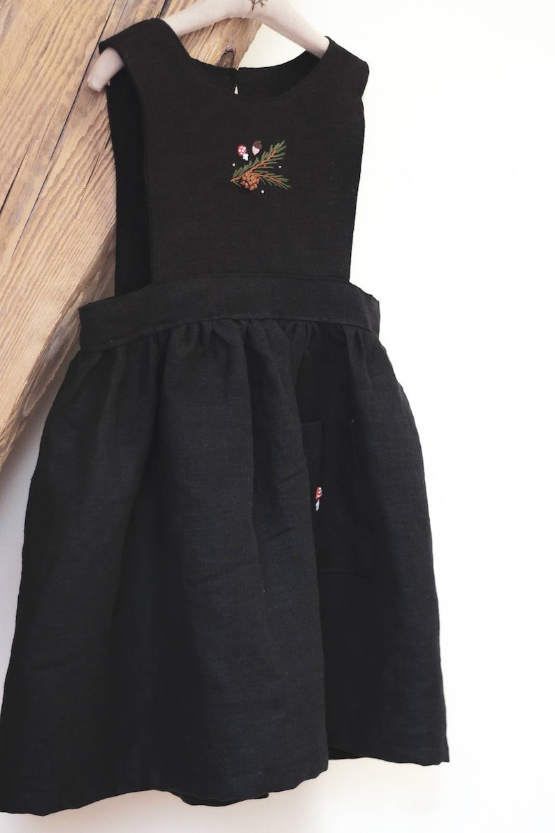Dreamy linen apron dress for girls, Girl linen pinafore dress with hand embroidery, Heirloom dress for Easter image 9