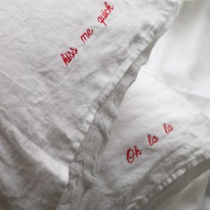 Personalized Embroidered Linen Pillow Covers, Couple Set of 2