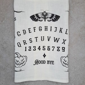 Halloween towel, Halloween decor, linen dish towel, halloween kitchen decor, punkpkin, Ouija printed dish towel, Vintage halloween decor