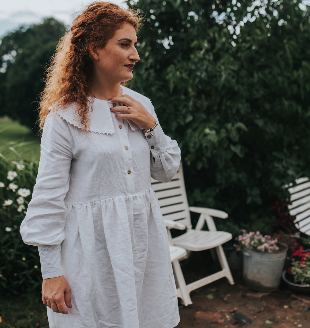 Linen Victorian Dress, White Linen Dress Women, Vintage Style Linen ...