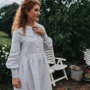 Linen Victorian Dress, White Linen Dress Women, Vintage Style Linen dressLinen Modest Dress, Long Sleeve Linen Dress, Renaissance Dress