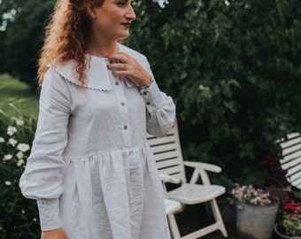 Linen Victorian Dress, White Linen Dress Women, Vintage Style Linen dressLinen Modest Dress, Long Sleeve Linen Dress, Renaissance Dress