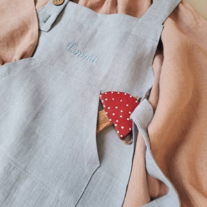 Linen Apron for kids with personalization, Children' apron with name embroidery, Sustainable Easter gift idea for kids image 9