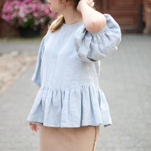 Romantic Cottagecore Blouse with  Puffy Sleeve / Summer Linen Top with Balloon Sleeve / Edwardian Bishop Sleeve Blouse / Casual Linen Shirt