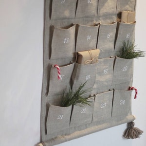 Rustic Advent Calendar, Natural Linen Advent Calendar, Large Advent Calendar/ Embroidered Advent Calendar, Personalized Advent Calendar image 6