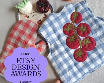 Handmade Quilted Linen Jacket /  Vest, Blue Gingham Tomato Patchwork, Kids Autumn / Fall Outfit