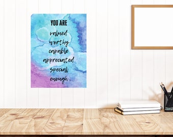 You Are, Inspirational Poster, Digital Download, Classroom Poster, Kindness, You Are Special