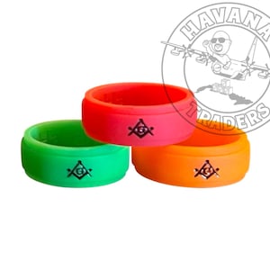 Masonic Rings Silicone (Pack of 3, backfilled square and compass in black)