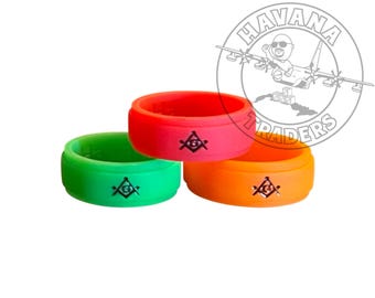 Masonic Rings Silicone (Pack of 3, backfilled square and compass in black)