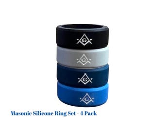 Masonic Silicone Ring Set (4 Pack) – Freemason Square and Compass Ring – Ring for Mason – Freemasonry Jewelry – Gift for Brother