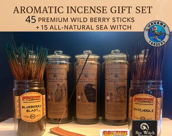 Aromatic Incense Gift Set – 45 Premium Wild Berry Sticks + 15 All‑Natural Sea Witch + Wooden Burner
