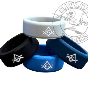 Masonic Rings Silicone (4 pack with Backfilled Square and Compass)