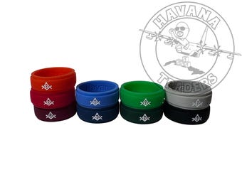 Masonic Rings Silicone ( 9 pack, backfilled square and compass in white)