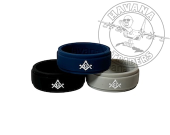 Masonic Rings silicone (pack of 3, backfilled square and compass in white)