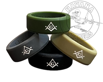 Masonic Rings Silicone Service Edition (4 pack Backfilled Square and Compass)