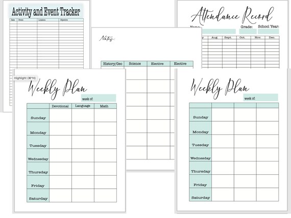 Homeschool Record Worksheets PDF File Printable Attendance - Etsy