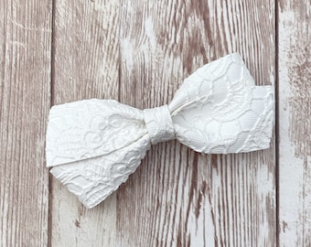 White Hair Bow, Lace Hair Clip, Neutral Hair Clip, Hair Accessory for Girls, Pigtail Bows, Headband for Newborn, Newborn Girl Gift