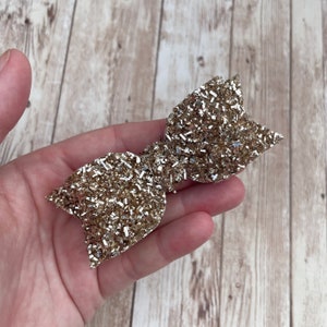 Gold Glitter Hair Bow, Holiday Hair Clip, Gold Tinsel, Christmas Hair Accessory for Girls, Christmas Hair Bow, Stocking Stuffer for Toddler