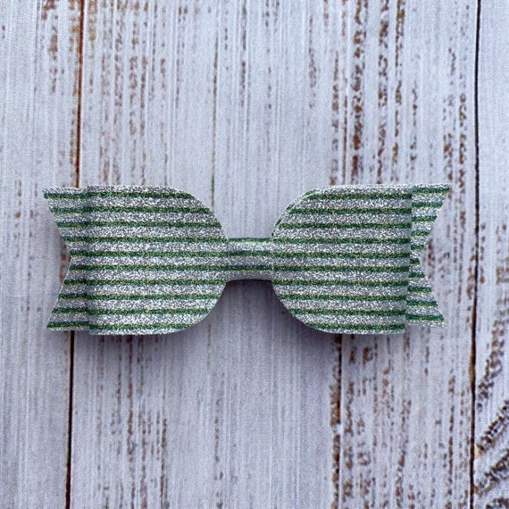 Silver Hair Bow, Green Hair Clip, Striped Hair Bow, Hair  display picture 1