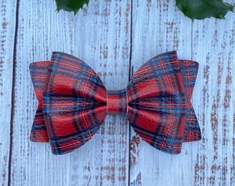 Red Plaid Bow, Red Hair Bow, Plaid Hair Clip, Christmas Gift for Girls, Hair Accessories for Girl, Holiday Hair Bow, Stocking Stuffer