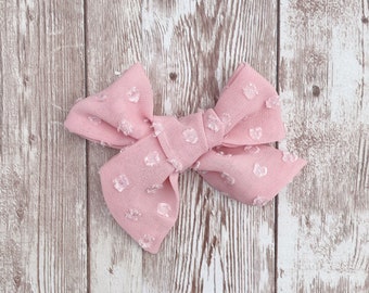 Pink Hair Bow for Girls, Valentines Hair Bow for Toddler, Swiss Dot Hair Clip, Valentines Gift for Baby, Hand Tied Hair Bow, Pink Swiss Dot