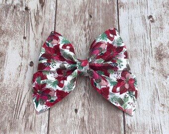 Poinsettia Hair Bow, Christmas Hair Bow, Holiday Hair Clip, Newborn Headband, Stocking Stuffer for Toddler, Christmas Gift for Girl