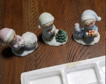 1990s Precious Moments Set of 3 Vintage Christmas Figure Ornaments