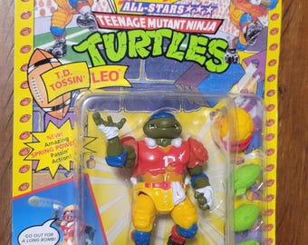 1991 TMNT TD Tossing Leo Vintage Teenage Mutant Ninja Turtles Actionfigur New Old Stock Sewer Sports