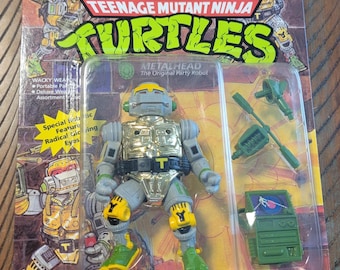 Figura de ação vintage rara e lacrada de 1989 do Metalhead das Tartarugas Ninja, em bom estado de conservação e sem uso.