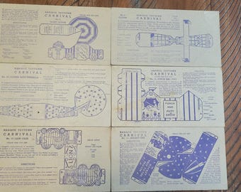 1946 Nabisco Toy Town Carnival Cardboard Cutout Blueprints Bundle/Collection Sold Together Rare